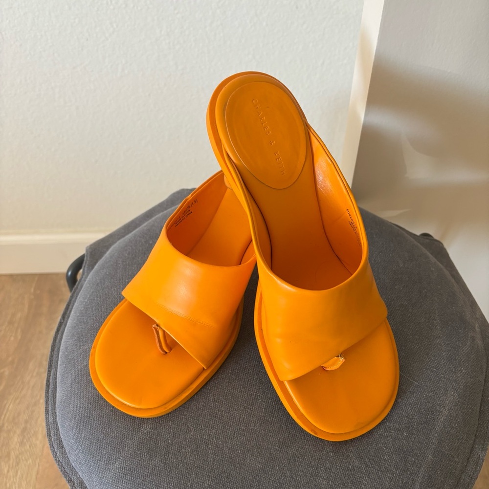 Charles & Keith Orange Thong Heeled Sandals